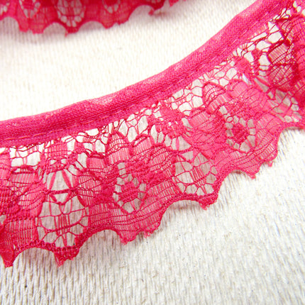 Gathered Frilled Nylon Lace with Large Daisy - 25mm 1" - Nottingham Lace - 2050F - ThreadandTrimmings