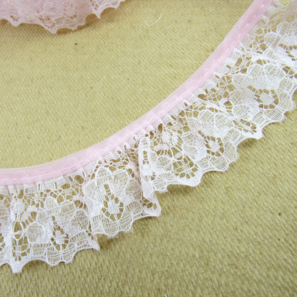 Gathered Frilled Nylon Lace with Large Daisy - 25mm 1" - Nottingham Lace - 2050F - ThreadandTrimmings