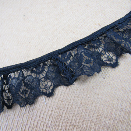 Gathered Frilled Nylon Lace with Large Daisy - 25mm 1" - Nottingham Lace - 2050F - ThreadandTrimmings