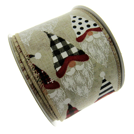 Wired Edge Christmas Ribbon with Santa Claus Design -  63mm Wide - 10m Roll