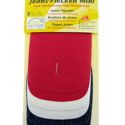 Iron On Mini Denim Patches Jean Repair 3 Pairs Per Card - 3 Colours Per Card - ThreadandTrimmings