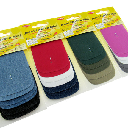 Iron On Mini Denim Patches Jean Repair 3 Pairs Per Card - 3 Colours Per Card - ThreadandTrimmings