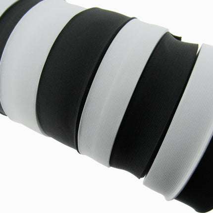 Flat Woven Stretch Elastic - Black or White - Choice of 6 Sizes & 3 Lengths - ThreadandTrimmings