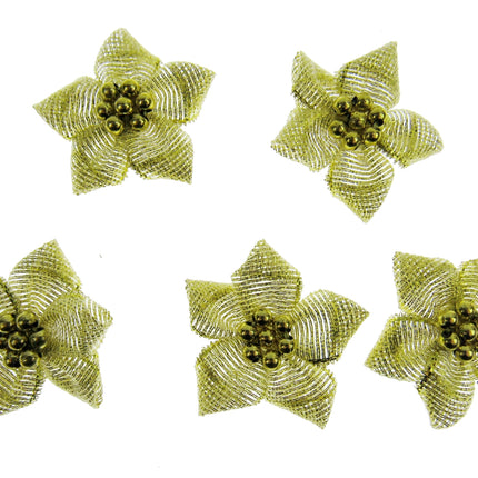 Poinsettia Bows with Metallic Gold Beads Christmas Bottle Green & Red Bows