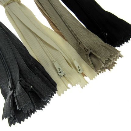 Nylon Closed End Cushion Zips No3 12" to 22" Black Grey Cream Beige Bulk Qty - ThreadandTrimmings