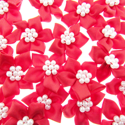 Poinsettia Satin Ribbon Bows Pearl Cluster Embellishments Craft 40mm Pack