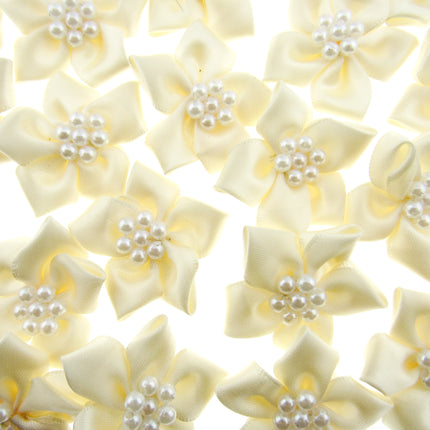 Poinsettia Satin Ribbon Bows Pearl Cluster Embellishments Craft 40mm Pack