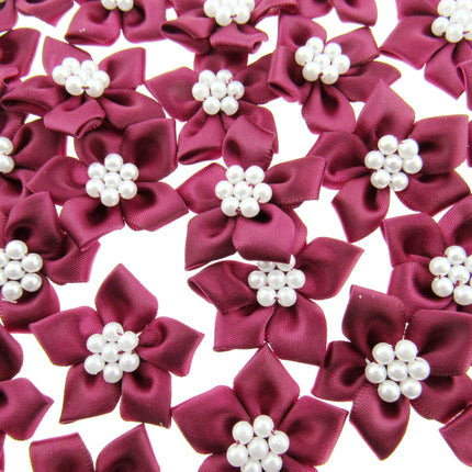 Poinsettia Satin Ribbon Bows Pearl Cluster Embellishments Craft 40mm Pack