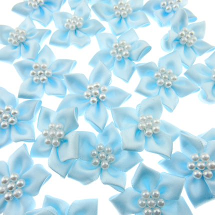 Poinsettia Satin Ribbon Bows Pearl Cluster Embellishments Craft 40mm Pack