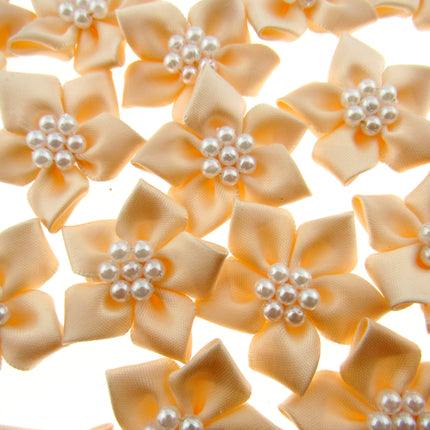 Poinsettia Satin Ribbon Bows Pearl Cluster Embellishments Craft 40mm Pack