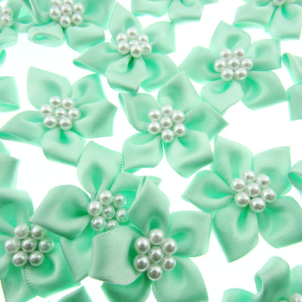 Poinsettia Satin Ribbon Bows Pearl Cluster Embellishments Craft 40mm Pack