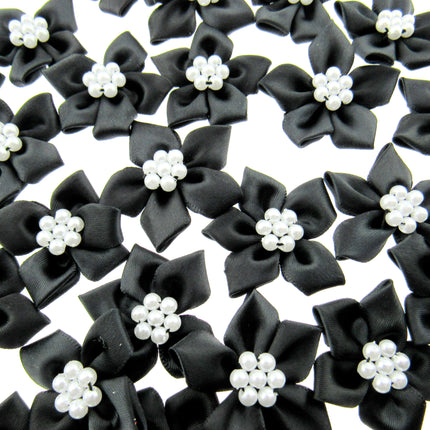 Poinsettia Satin Ribbon Bows Pearl Cluster Embellishments Craft 40mm Pack