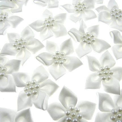 Poinsettia Satin Ribbon Bows Pearl Cluster Embellishments Craft 40mm Pack