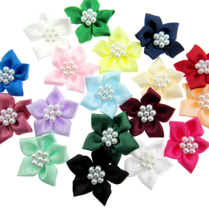 Poinsettia Satin Ribbon Bows Pearl Cluster Embellishments Craft 40mm Pack