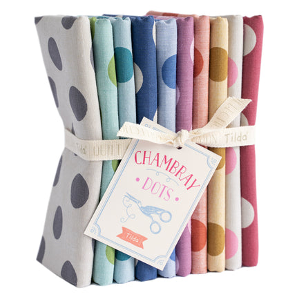 Tilda Chambray Dots Fat Quarter Bundle of 10 Premium Cotton Quilting Fabric