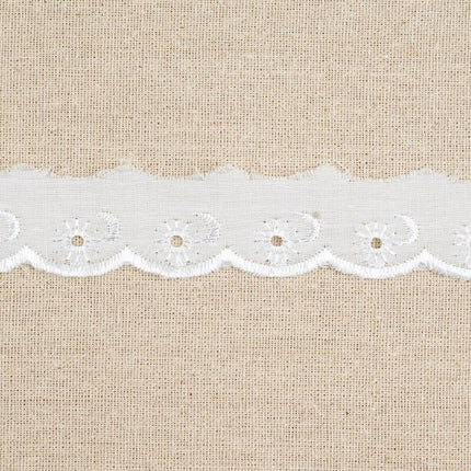 White Polycotton Broderie Anglaise Lace Trim 25mm Scalloped Edge 3m Flower - ThreadandTrimmings