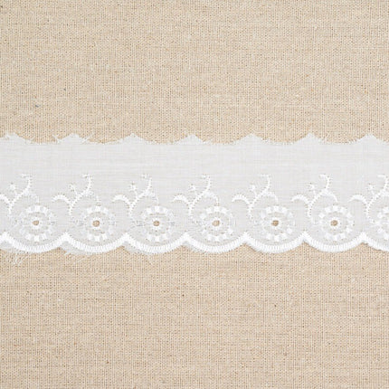 White Polycotton Broderie Anglaise Lace Trim 50mm Scalloped Edge 3m Flower - ThreadandTrimmings
