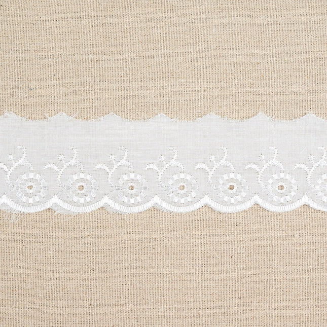 White Polycotton Broderie Anglaise Lace Trim 50mm Scalloped Edge 3m Flower - ThreadandTrimmings