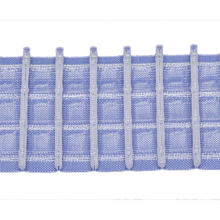 Clear pleated curtain tape on a white background