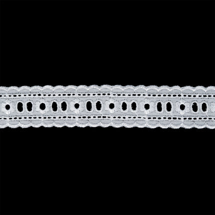 White Broderie Anglaise Insertion Lace Slots 32mm Wide 3 Meter Length TC8096 - ThreadandTrimmings