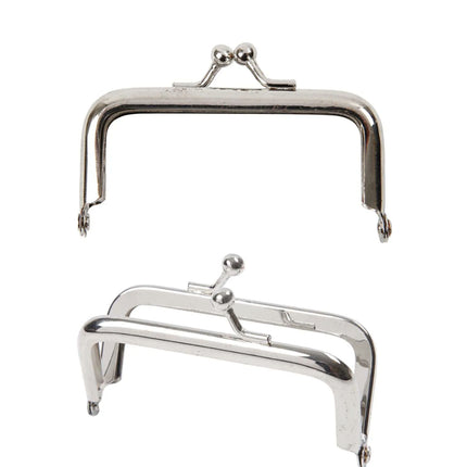 Silver Metal Purse Frames With Kiss Clasp and Hanging Holes - 3 Sizes Available - ThreadandTrimmings