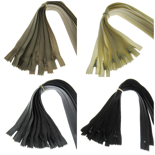 Nylon Closed End Cushion Zips No3 12" to 22" Black Grey Cream Beige Bulk Qty