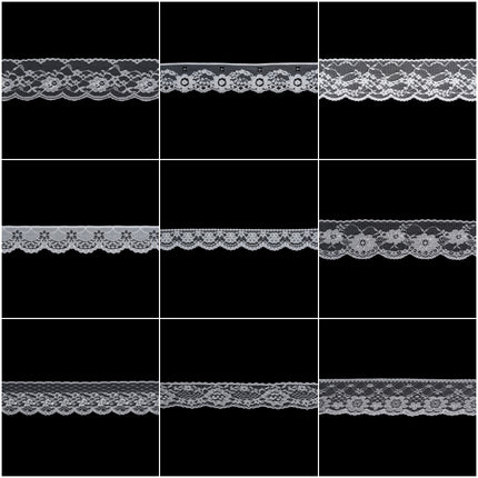 White lace trim on a black background