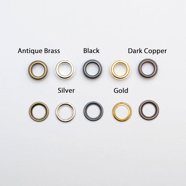 Round Eyelets for Craft & Repairs 100 Pcs - 5 Sizes (4mm, 5mm, 8mm, 11mm, 14mm) - ThreadandTrimmings
