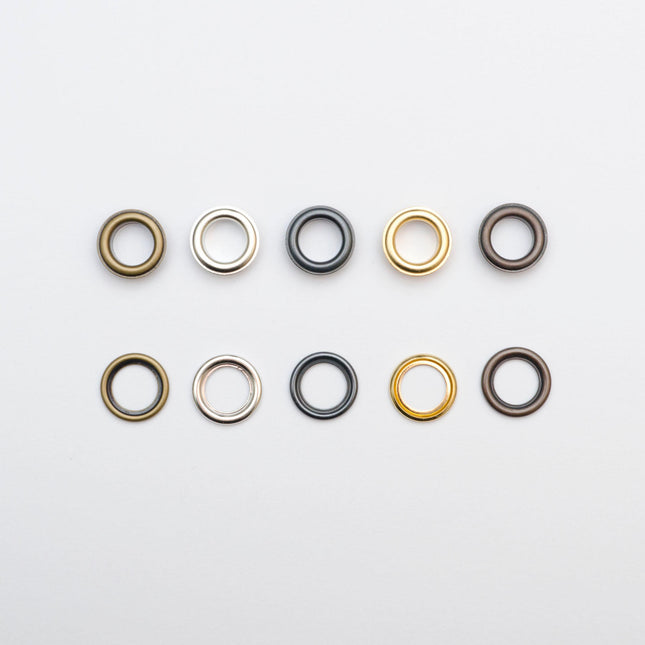 Round Eyelets for Craft & Repairs 100 Pcs - 5 Sizes (4mm, 5mm, 8mm, 11mm, 14mm) - ThreadandTrimmings