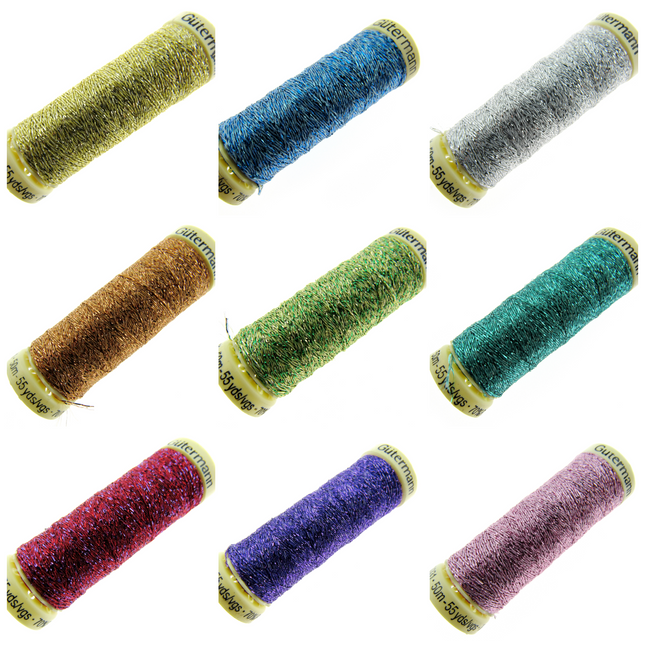 Gutermann Metallic Effect Sewing Thread 50m Reels Lurex Thread 12 Colours - ThreadandTrimmings