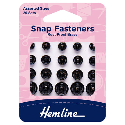 Sew On Snap Fasteners Assorted Packs in Black or Silver Pack of 20 - ThreadandTrimmings