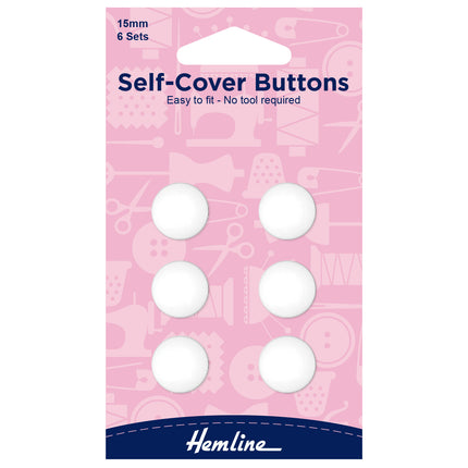 Self Cover Buttons by Hemline White Plastic Nylon Easy to Fit 6 Sizes 11mm/38mm - ThreadandTrimmings