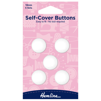 Self Cover Buttons by Hemline White Plastic Nylon Easy to Fit 6 Sizes 11mm/38mm - ThreadandTrimmings