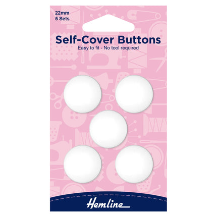 Self Cover Buttons by Hemline White Plastic Nylon Easy to Fit 6 Sizes 11mm/38mm - ThreadandTrimmings