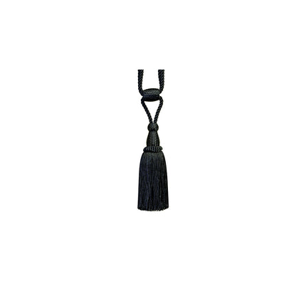 Black curtain tieback tassel on a white background