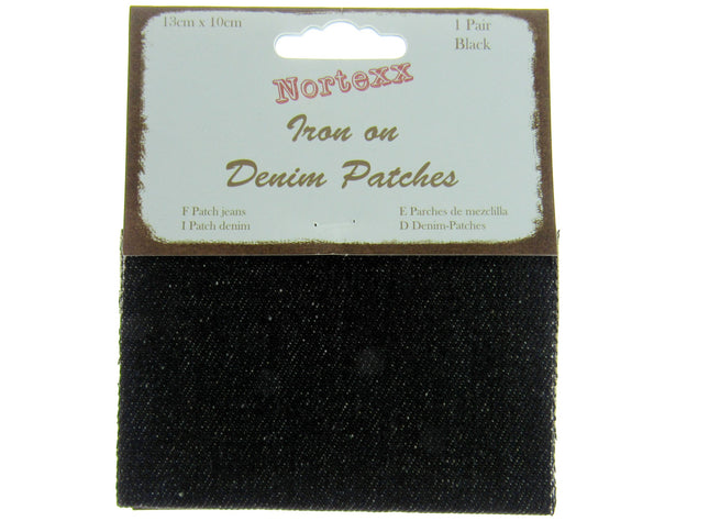 Iron On Denim Patches x 2 - (1 pair)  - 13cm x 10cm - Black, Light or Dark Denim - ThreadandTrimmings