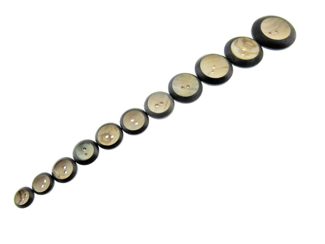 Round Wooden Buttons with Black Burnt Rim on Olive Wood 11 Sizes CW5 - ThreadandTrimmings