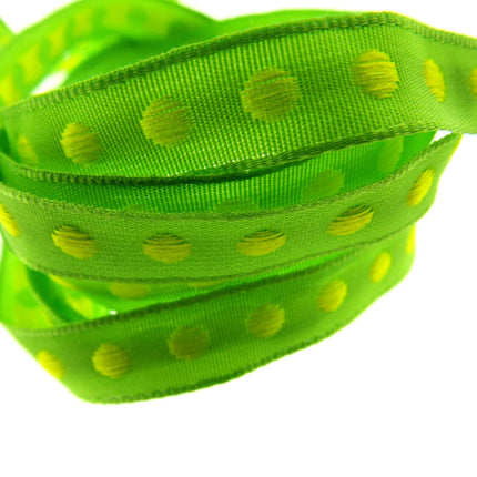 Bright Funky Narrow Ribbon with Woven Contrasting Spot - 10mm -5m or 20m Lengths - ThreadandTrimmings
