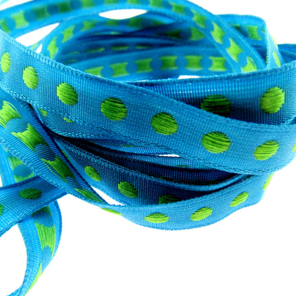 Bright Funky Narrow Ribbon with Woven Contrasting Spot - 10mm -5m or 20m Lengths - ThreadandTrimmings