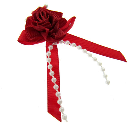 Carnation Satin Ribbon Bows with Pearl String Stamens & Tails - 5 x Bows - 53415