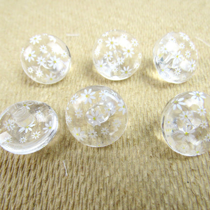 Clear Domed Buttons with Choice of Pretty Subtle Designs Black White 6pcs 15mm - ThreadandTrimmings
