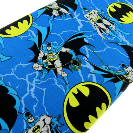 Kingfisher Blue Cotton Fabric with Batman Holding Rope Theme - 100% Cotton