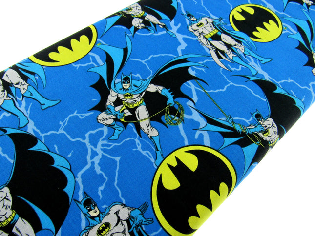 Kingfisher Blue Cotton Fabric with Batman Holding Rope Theme - 100% Cotton