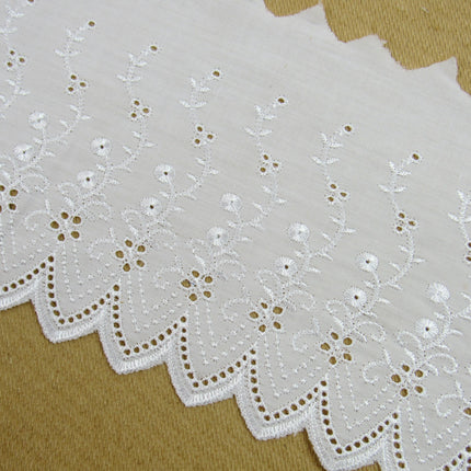 Flat White Cotton Broderie Anglaise 6" 150mm Wide 3 Meter Length 2840