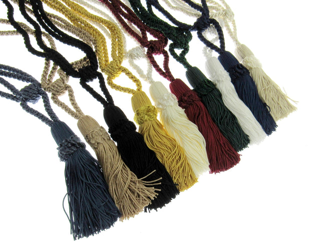 Pair Curtain Tie Backs Twisted Braid Rope with 11cm Tassel 2 Tiebacks 10 Colours - ThreadandTrimmings