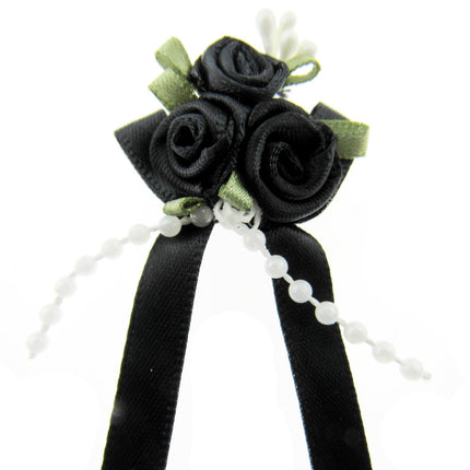 Rose Cluster Ribbon Bows with Green Leaves, Pearl String Beads & Stamens 53413GL