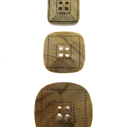 Square Wooden Buttons Made From Olive Wood Four Hole Beige 3 Sizes CW9