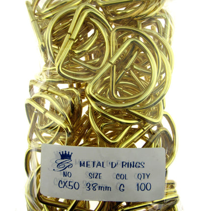 D Rings Gold Metal Loops Size 38mm Pack Size 2 or 10 pcs