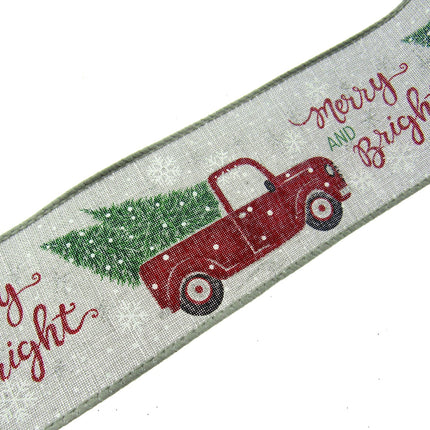 Wired Edge Christmas Jute Ribbon - Ice Grey - Xmas Tree Delivery Truck 63mm Wide