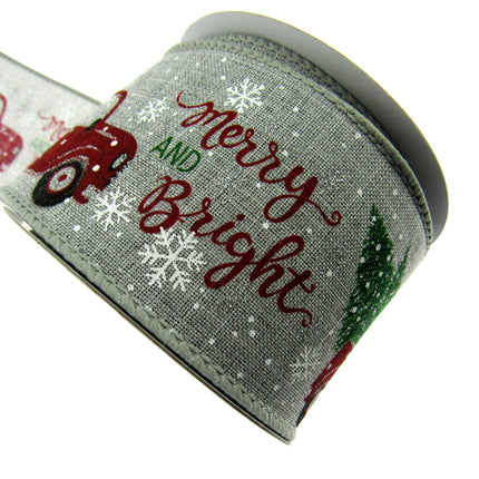 Wired Edge Christmas Jute Ribbon - Ice Grey - Xmas Tree Delivery Truck 63mm Wide
